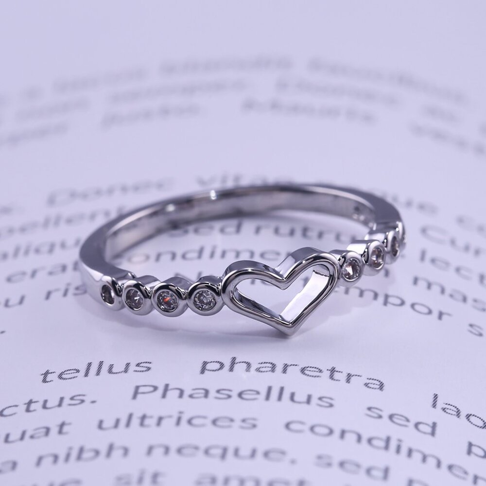 Super Lovely Heart Sweet Many Tiny Zircon Filled Silver Ring for Women, VIP459 - Picture 4 of 8